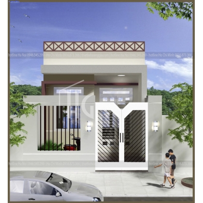 Thiết kế nhà cấp 4 mái tôn 2 phòng ngủ -  chị Huệ, Hà Đông
